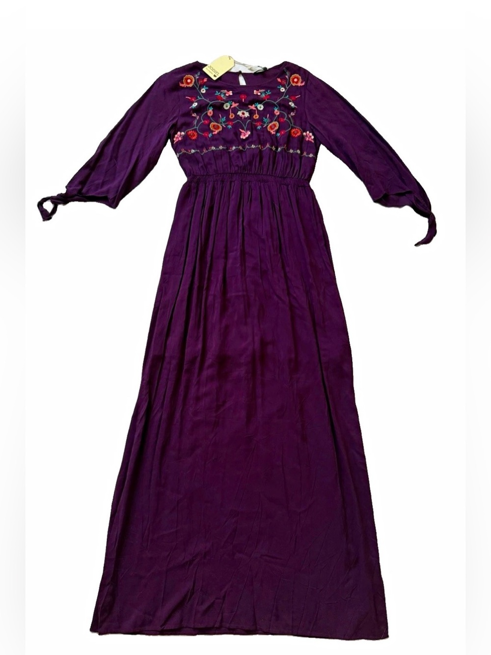 JODIFL Deep Purple Maxi Dress with Floral Embroidered Bodice NWT small